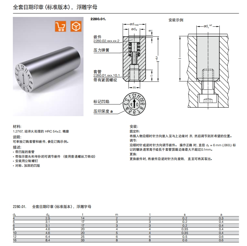 全套日期印章（标准版本）, 浮雕字母